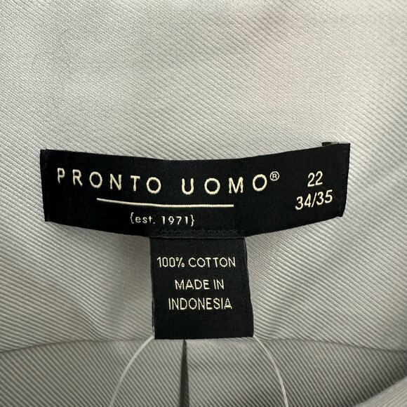 Pronto Uomo Dress Shirt Mens 22 34/35 Non Iron Button Up Solid Gray Career Work - Picture 2 of 8